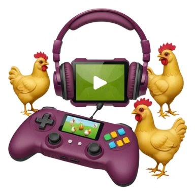 Pack emote, Sfondo trasparente e Dimensioni: (28x28, 56x56, 112x112) 
Stile Gamer: Il radicchio indossa cuffie da gaming e interagisce con controller o schermi, mentre i polli appaiono come icone di supporto o spettatori, colore font diverso in ogni emote sticker