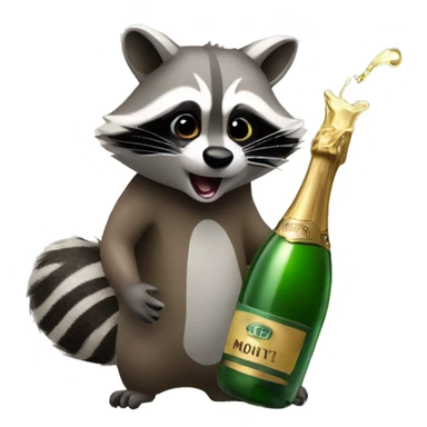 Raccoon Popping Champagne Bottle sticker