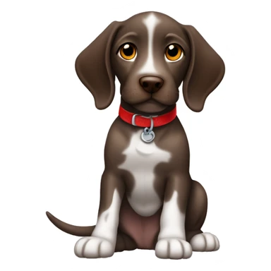 Brown spotted German short haired pointer puppy with ticking with red collar  sticker