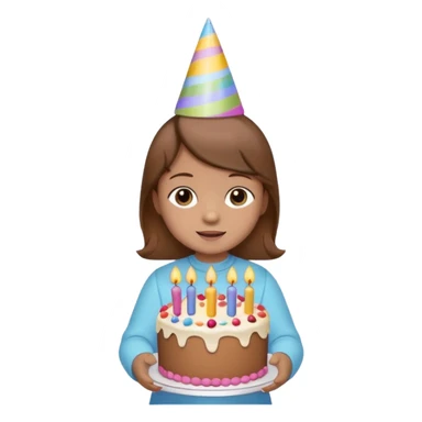 with brown hair cute baby wearing birthday hat with birthday cake sticker