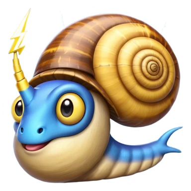 whimsical emoji of a snail with a glowing lightning bolt shell eyes looking at the viewer sticker