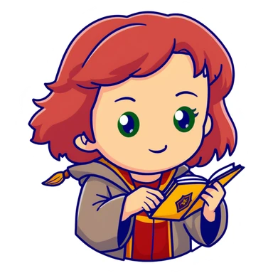 Cute Hermione casting a spell, Gryffindor colors sticker