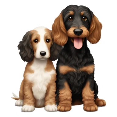 Brown golden doodle and black and tan and cream dachshund sitting together ￼￼ sticker