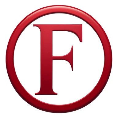 a letter F in white color surrounded with a circle deep red circle, the whole combination has a liquid texture to it and is giving the mackintosh vibes sticker