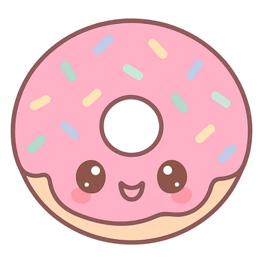 kawaii style donut, happy expression, pink icing, colorful sprinkles, cartoon style, joyful mood sticker