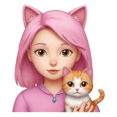 Девочка с кошкой в розовом sticker