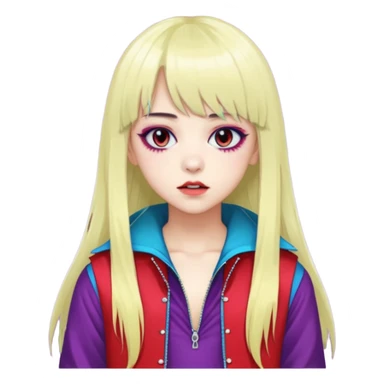  portrait-of-a-vampire-k-pop-idol,-wearing-a-stylish-streetwear-outfit-with-layered-colorful-clothing,-long-hair-with-bangs,-makeup,- sticker