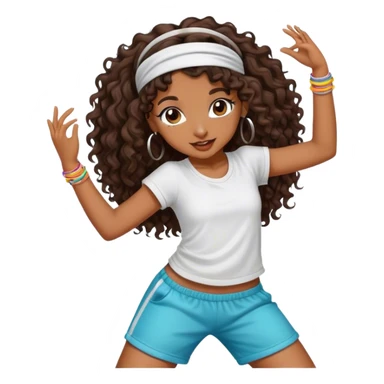 Dancing brown girl with long darn brown curly hair with headband hip hop sticker