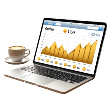 golden increasing charts in online shop admin dashboard on mac book screen sticker