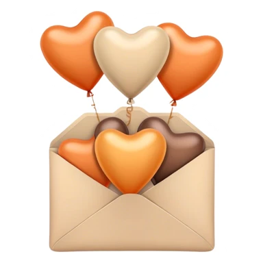 brown love letter in pastel beige and dark orange metallic heart-shaped balloons sticker
