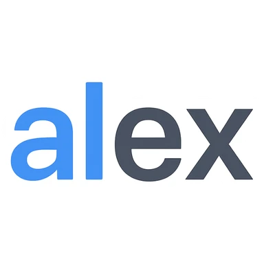 the name 'alex' in a flat icon style, two-tone color, crisp, contemporary sticker