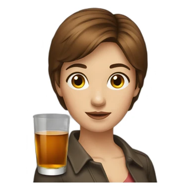 Woman short brown hair drink whisky sticker
