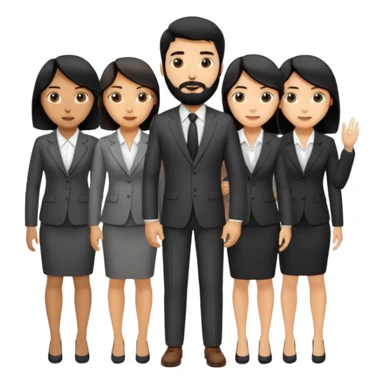 4 people, one man with beard, one man and two women,yellow skin office style,black hair,  sticker