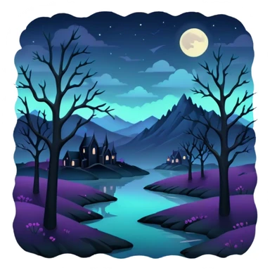 goth  eerie pastel night landscape  sticker