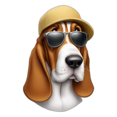 basset hound with cap and sun glasses sticker