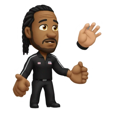 ufc referee herb dean shrugging his shoulders with a black shirt sticker