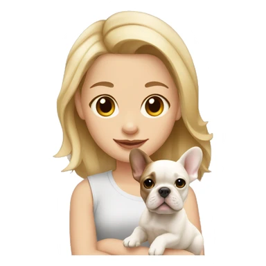 Brown-blond girl with beige but whiter French bulldog puppy sticker