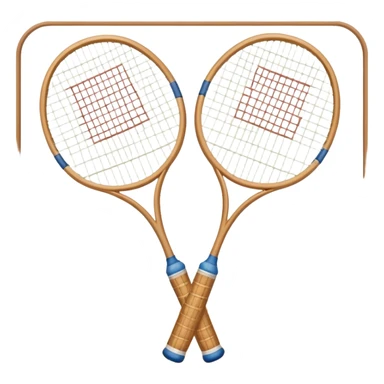 Two crossed badminton rackets with a shuttlecock resting in between, set against the faint outline of a badminton court. The image highlights the tools of the sport, with a subtle emphasis on the court's net and boundaries, symbolizing competition and skill. sticker