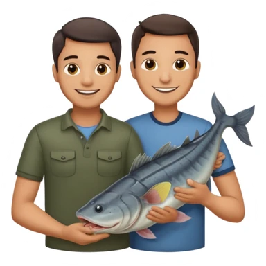 Father and son happy after catching a catfish sticker