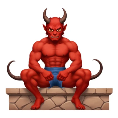 Devil sitting on a ledge looking over his shoulders  sticker