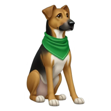 75% Coonhound 25% German Shepherd mix dog wearing small plain green bandana side view full body in profile left facing sticker