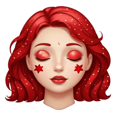 red glitter girl with closed eyes lying on the floor sticker