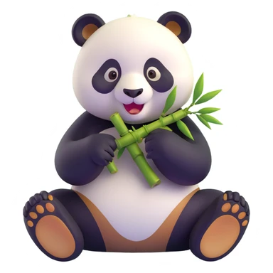 panda eating bamboo in forrest background, close up pose sticker