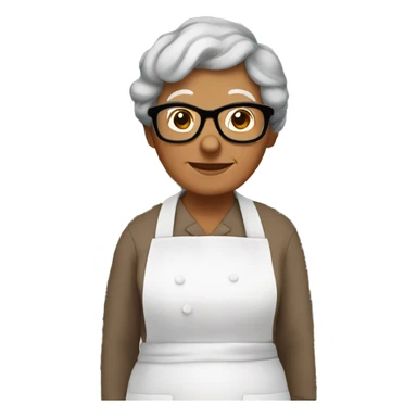 Little brown grandma with glasses in cooking apron with flowers sticker