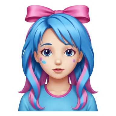 candy girl with very long blue-pink mixed candy hair with ribbon and no tattooes sticker