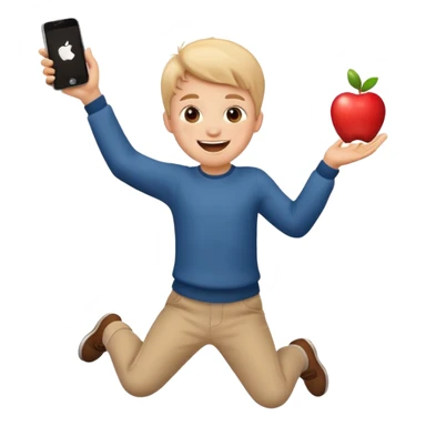 happy little kid with a phone, jumping with excitement, apple style emoji sticker
