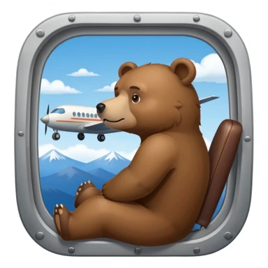 Bear sitting behind airplane window sticker