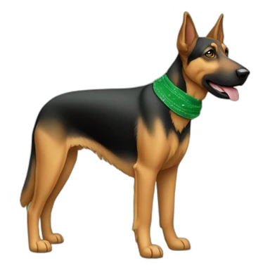 75% Coonhound 25% German Shepherd mix dog wearing small plain green bandana side view full body in profile left facing sticker