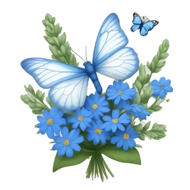 Bouquet of blue wildflowers with a white butterfly  sticker