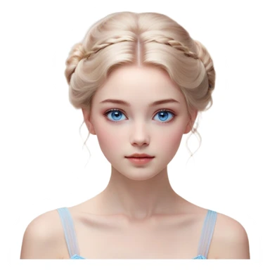 Cinematic Realistic Cinderella Portrait, depicted with lifelike skin texture, subtle rosy undertones, and soft natural lighting that enhances the gentle contours of her face. Her intricately detailed golden blonde hair is elegantly styled in an updo, with delicate wisps framing her face. Her deep, expressive blue eyes radiate warmth and sincerity, reflecting a quiet resilience and grace. She holds a glass slipper gently in one hand, her other hand resting gracefully at her side, emphasizing the timeless beauty of the moment. She is dressed in her iconic ball gown, the fabric shimmering with intricate embroidery and fine translucent layers that catch the light beautifully. The soft sheen of satin gloves adds a magical touch to her graceful pose. The portrait features an enchanting glow with a natural, luminous finish, seamlessly blending realism and fairytale charm to evoke a sense of depth, elegance, and timeless beauty. sticker