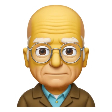 A 3D cartoon close-up of Grandpa Abe Simpson from The Simpsons, rendered in Memoji-style with bald yellow head, white tufts of hair on the sides, wrinkled face, glasses, and warm lighting. Match the Simpsons family color tone and style. sticker