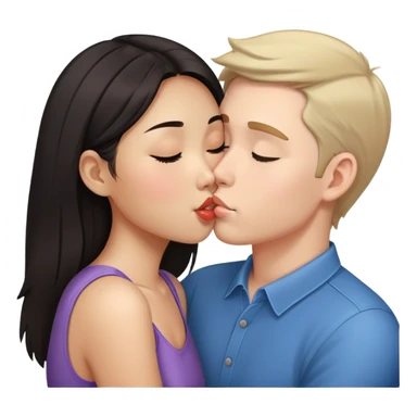 White guy kisses Asian girl cheek sticker
