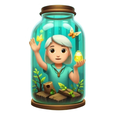 forest mystic character catching glowing idea moth in jar sticker