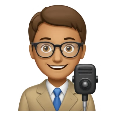 Un locutor de radio, moreno, con gafas sticker