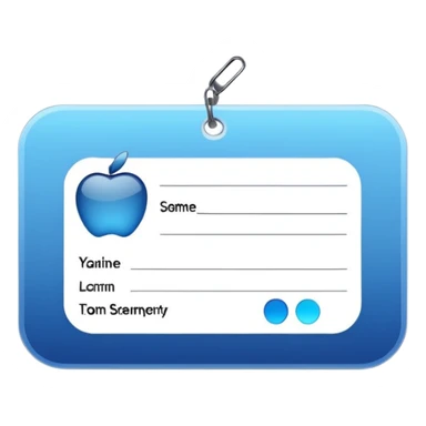 business identification card with rounded corners, blue-silver gradient background, placeholder lines for text, generic photo silhouette on left, Apple emoji style, transparent background sticker