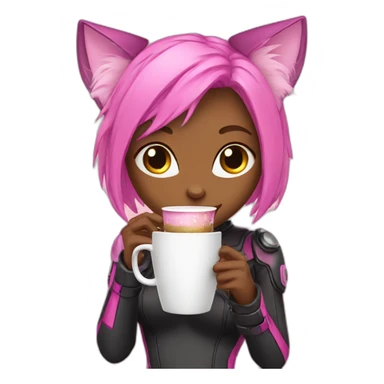 pink-techno-catgirl drinking coffee sticker