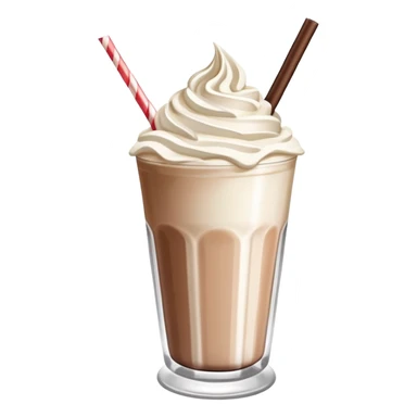 A thick, creamy milkshake in a tall glass with whipped cream on top and a straw sticker