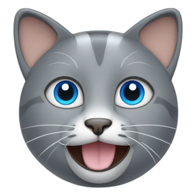 a happy gray cat with blue eyes and a ball blue and yellow volleyball sticker