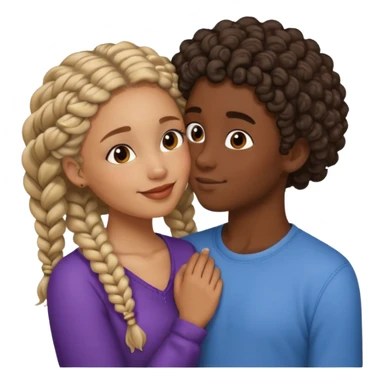 darkskin girl with braids kissing light skin boy with curly hair sticker