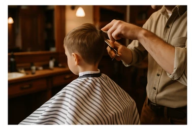 Sartaroshxonada soch olayotgan o'mirin yoshli bola yuzi ko'rinmasin sticker