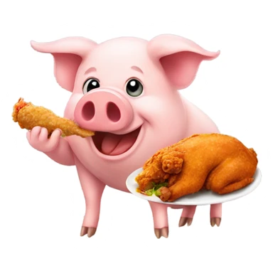pig eating fried chicken sticker