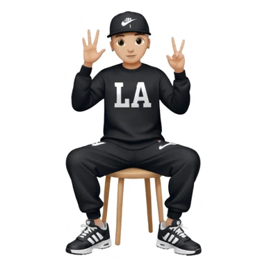 Crea Un Emoji De Cuerpo Completo Que Sea Hombre Con Corte Alucin Que Tenga Gorra Nike, Suéter Negro Que Tenga La Letras LA El La Parte Del Corazón, Zapatos Adidas Con Una Palomita✅, Pantalón Ancho O Bellaco Con Unos Diseños De Palomas Blancas Y Asiendo Una Pose Con Su Mano Que Sea Está 🤙🏽. sticker