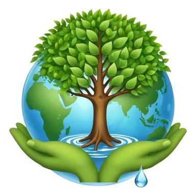 An icon featuring a tree, a recycling symbol, and a globe, representing ecology. The design includes green leaves, a water droplet, and wildlife, symbolizing the study of ecosystems, sustainability, and environmental protection. Transparent background. sticker