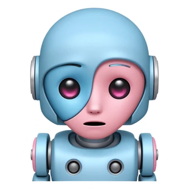 cute sad robot, pastel blue and pink, downturned mouth sticker
