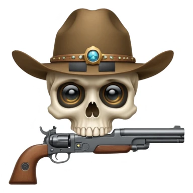 A skull with a vowboy hat and a gun whith a scope sighn on his eye and min holding the gun rember skull sticker