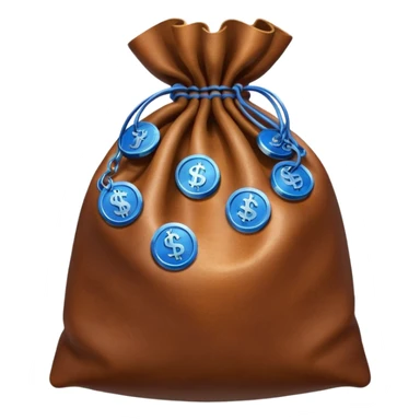 brown money bag with blue coins inside sticker